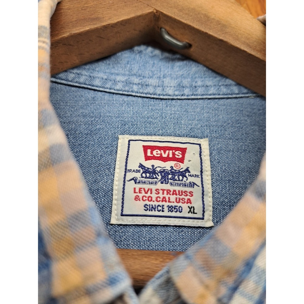 Vtg Levis Shirt Mens XL White Tab Long Sleeve Clothing Button Up Plaid Portugal